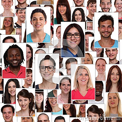 Group of multiracial young smiling happy people faces portrait b Stock Photo