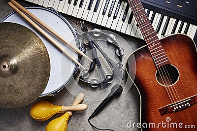 A group of musical instruments Stock Photo
