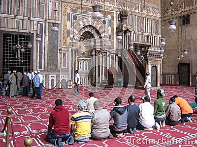 Group of muslims praying at Hassan mosque. Cairo Editorial Stock Photo