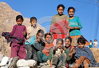 Group of nepalese children near Kolti village, Nepal Editorial Stock Photo