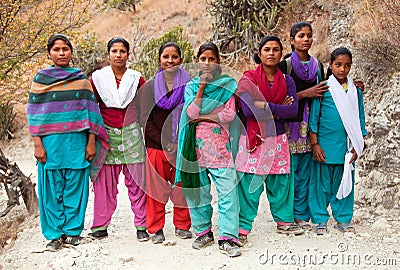 Group of nepalese school young people near Kolti village Editorial Stock Photo