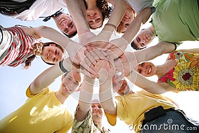 Group of nine friends Stock Photo