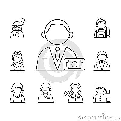 group of nine professionals workers characters with differents occupations Vector Illustration