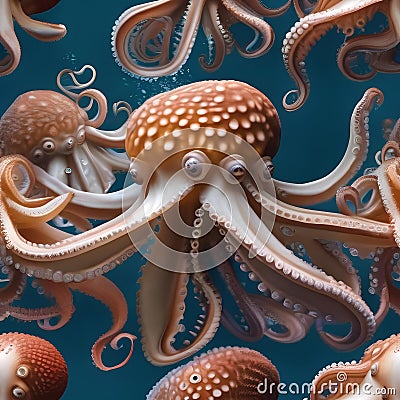 A group of octopuses dancing in unison underwater, creating a mesmerizing display of colors2 Stock Photo