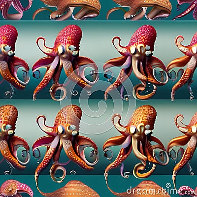 A group of octopuses dancing in unison underwater, creating a mesmerizing display of colors3 Stock Photo