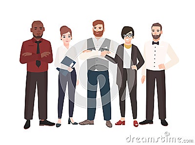 Group of office workers standing together. Team of happy male and female professionals. Funny cartoon characters Vector Illustration