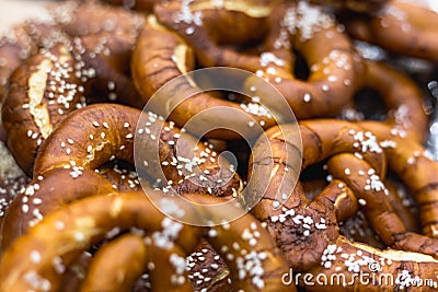 Group of Oktoberfest salted soft Bavarian pretzels Stock Photo