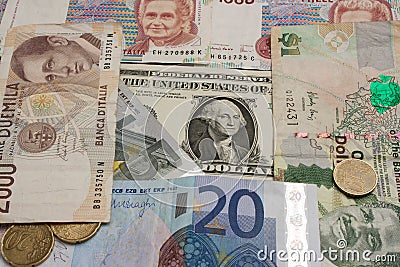 Group of old and current money Stock Photo