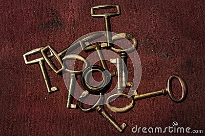 A group of old gold keys Stock Photo