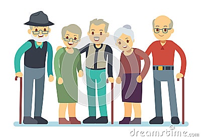 Group of old people cartoon characters. Happy elderly friends vector illustration Vector Illustration