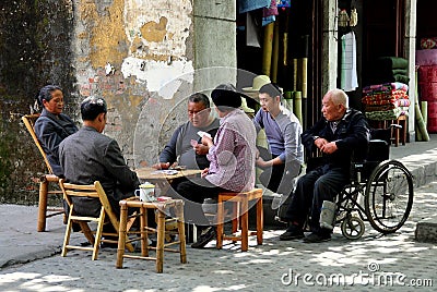 Pixian Old Town, China: People Playing Cards Editorial Stock Photo