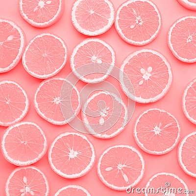 Group of orange slice in pink color.fruit and summer concept Stock Photo