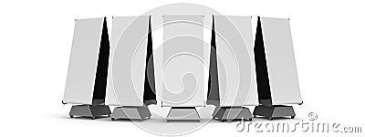 A Group of outdoor display banner stands positioned in an arch. Cartoon Illustration