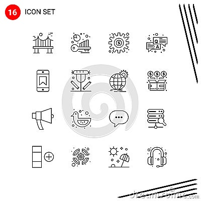 Group of 16 Outlines Signs and Symbols for achievements, question, keyword analysis, qa, setting Vector Illustration