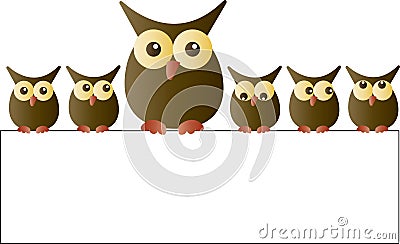 A group of owls holding a placard Stock Photo