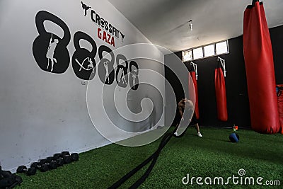 A group of Palestinian men CrossFit training in Gaza Strip Editorial Stock Photo