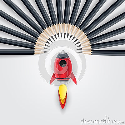 Group of pencil with rocket. business success leadership concept Vector Illustration