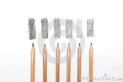 Group of pencils samples with different types of graphite Stock Photo