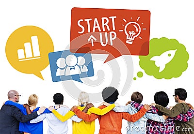 Group of People Backwards with Startup Concept Stock Photo