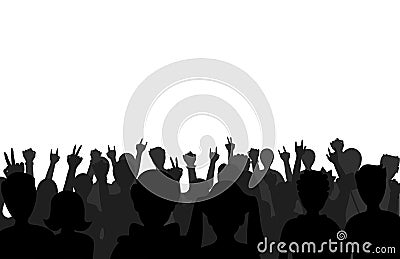 Group of people black business male female concept and fun standing crowd of position team silhouettes friends fans pose Vector Illustration