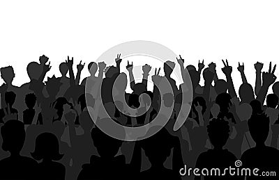 Group of people black business male female concept and fun standing crowd of position team silhouettes friends fans pose Vector Illustration