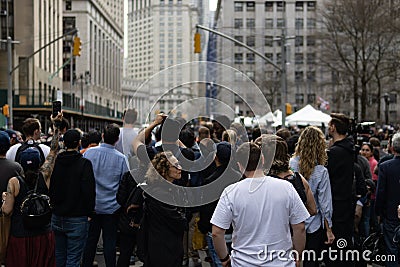 People Watching for Trump Outside the Courthouse during the Trump Indictment in New York City Editorial Stock Photo