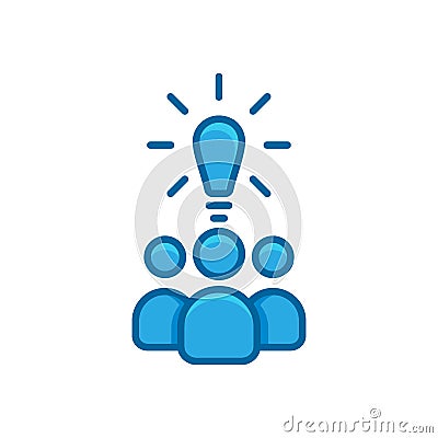 Group people, bulb blue flat icon Vector Illustration