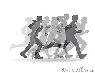 Group people business running monochrome. Vector Illustration