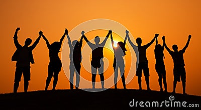 Group Of People Celebration Cheerful Sunset Concept Stock Photo