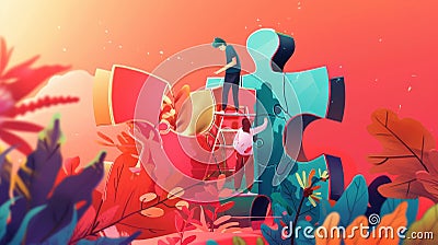 A group of people collaborate to connect puzzle pieces symbolizing teamwork unity problemsolving collaboration and success Stock Photo