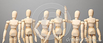 Group of people communicate and ask questions, solving problem. Raised hand up, question Stock Photo