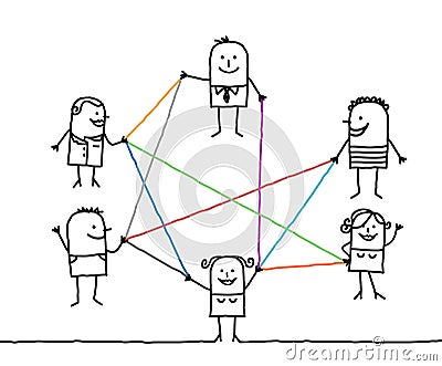 Group of people connected by color lines Vector Illustration