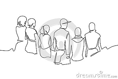 Group of people continuous one line vector drawing. Family, friends hand drawn characters. Crowd standing Vector Illustration