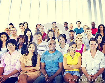 Group People Crowd Audience Casual Multicolored Sitting Concept Stock Photo