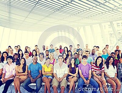 Group People Crowd Audience Casual Multicolored Sitting Concept Stock Photo