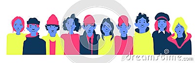 Group of people of different nationalities and cultures. People background. The crowd of abstract people. Shoulders avatars. Vector Illustration
