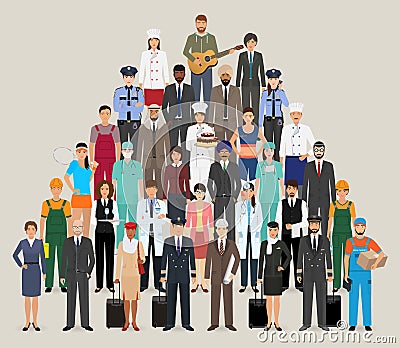 Group of people with different occupation. Employee and workers characters standing together. Vector Illustration