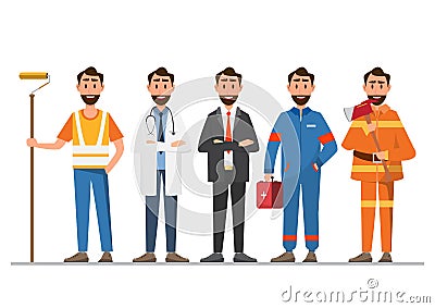 A group of people of different professions on a white background Cartoon Illustration