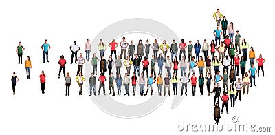 Group of people direction arrow success team teamwork organization multicultural Stock Photo