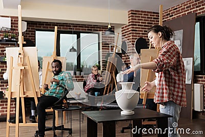 Group of people during drawing course Stock Photo