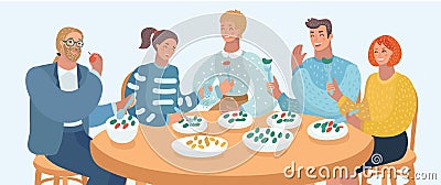 Group of people are eating Vector Illustration