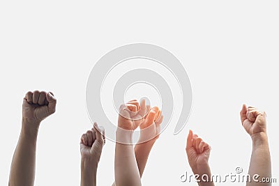 Group people of fists raised Stock Photo