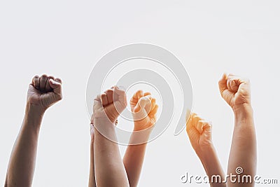 Group people of fists raised Stock Photo