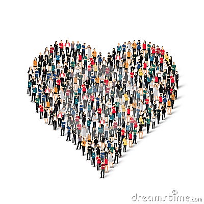 Group people form heart love Vector Illustration