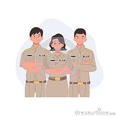 A group of people in government job wearing government uniforms. Thai government officer, teacher. Flat vector illustration Vector Illustration