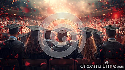 Group of People in Graduation Caps and Gowns Stock Photo