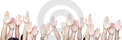 Group of people with hands up Stock Photo