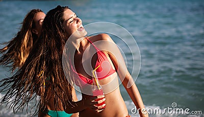 Group of happy people having fun at summer. Beach vacation friends travel concept Stock Photo