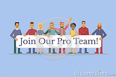 Group of people holding banner flat illustration Vector Illustration