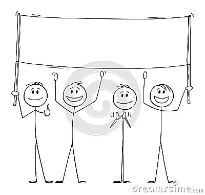 Group of People Holding Empty Sign and Celebrating , Vector Cartoon Stick Figure Illustration Vector Illustration